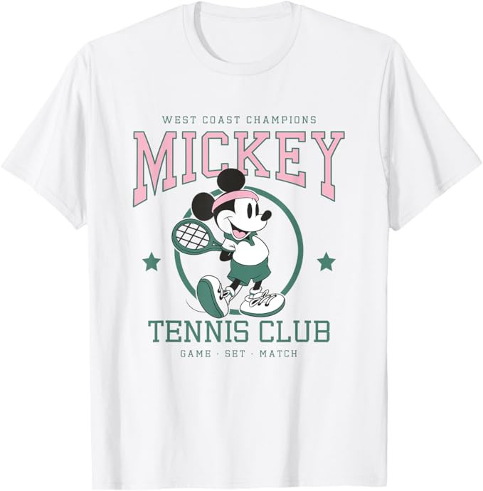 Disney Mickey And Friends Retro Tennis Club Game Set Match T-Shirt | Amazon (US)