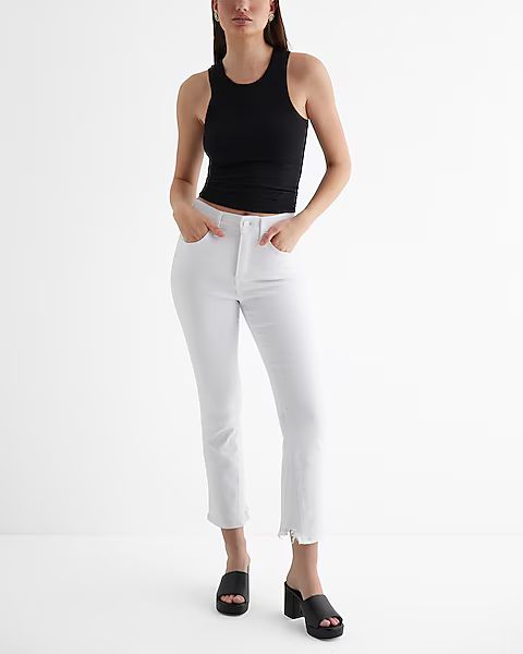 High Waisted White Raw Hem Cropped Flare Jeans | Express (Pmt Risk)