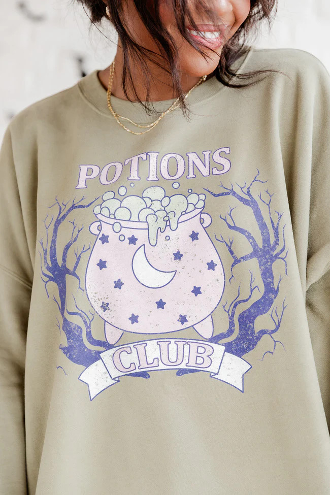 Potions Club Olive Oversized Graphic Sweatshirt | Pink Lily