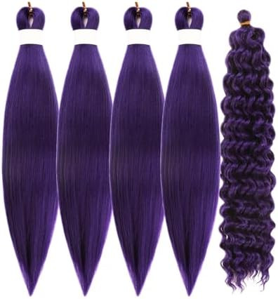 Braiding Hair Pre stretched Purple Boho Braids Curly Deep Wave Crochet Braids Ez Braid Prestretch... | Amazon (US)