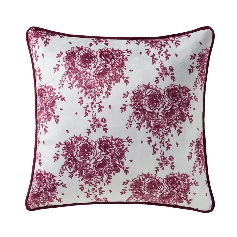 My Texas House 18" x 18" Lovely Toile Red Velvet Reversible Decorative Pillow Cover | Walmart (US)