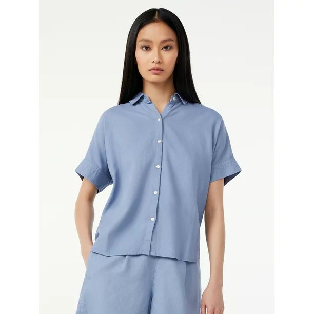 Free Assembly Women's Button Down Shirt with Short Sleeves - Walmart.com | Walmart (US)