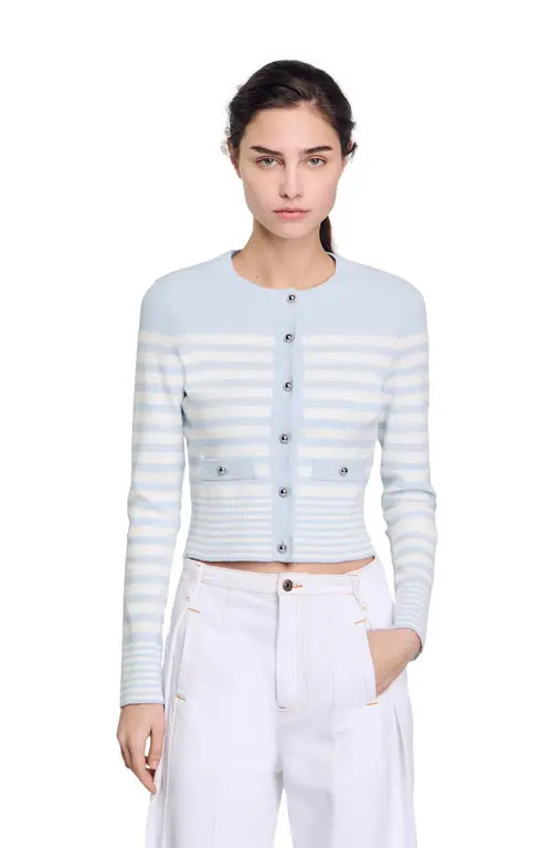SANDRO Striped cardigan in Sky Blue at Nordstrom, Size Large | Nordstrom