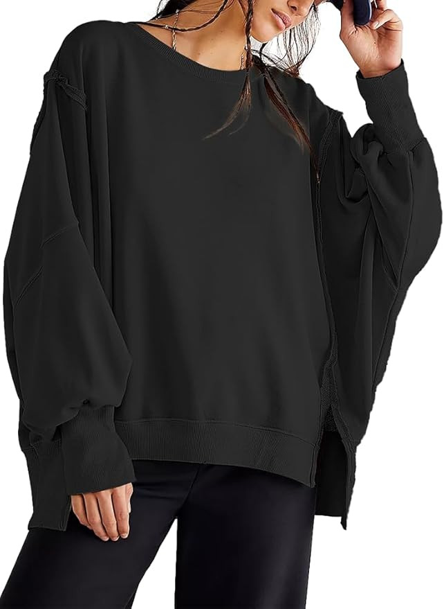Beaully Women's Oversized Sweatshirts Crew Neck Long Sleeve Side Slit Pullovers Sweatshirt Casual... | Amazon (US)