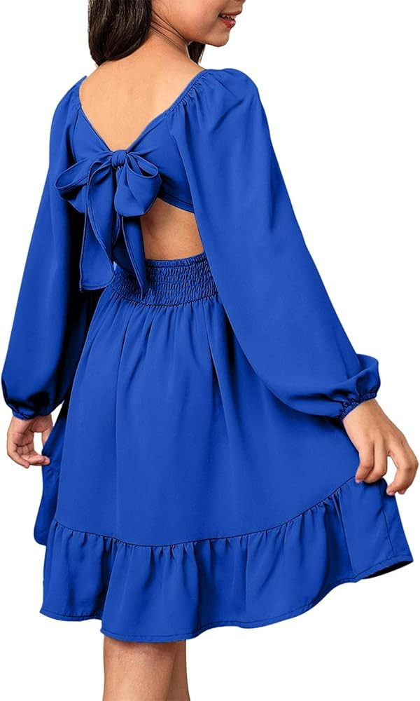 blibean Girls Long Sleeve Tie Back Dress Tween Fall Off Shoulder Dress Size 6-15 Years | Amazon (US)