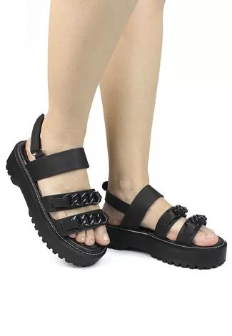 Sandália ZAMARINI Flatform Papete Corrente Tratorada Preta | Dafiti (BR)