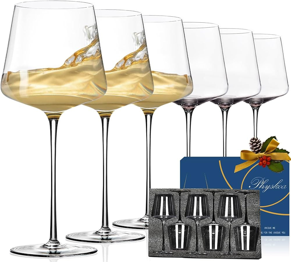 Physkoa 15oz White Wine Glasses Set of 6-LeadFree Crystal Wine Glasses with Long Stem,Stemmed Squ... | Amazon (US)
