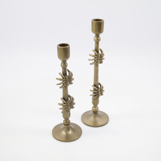 Two Piece Antique Gold Tone Spider Halloween Candle Holders | TK Maxx