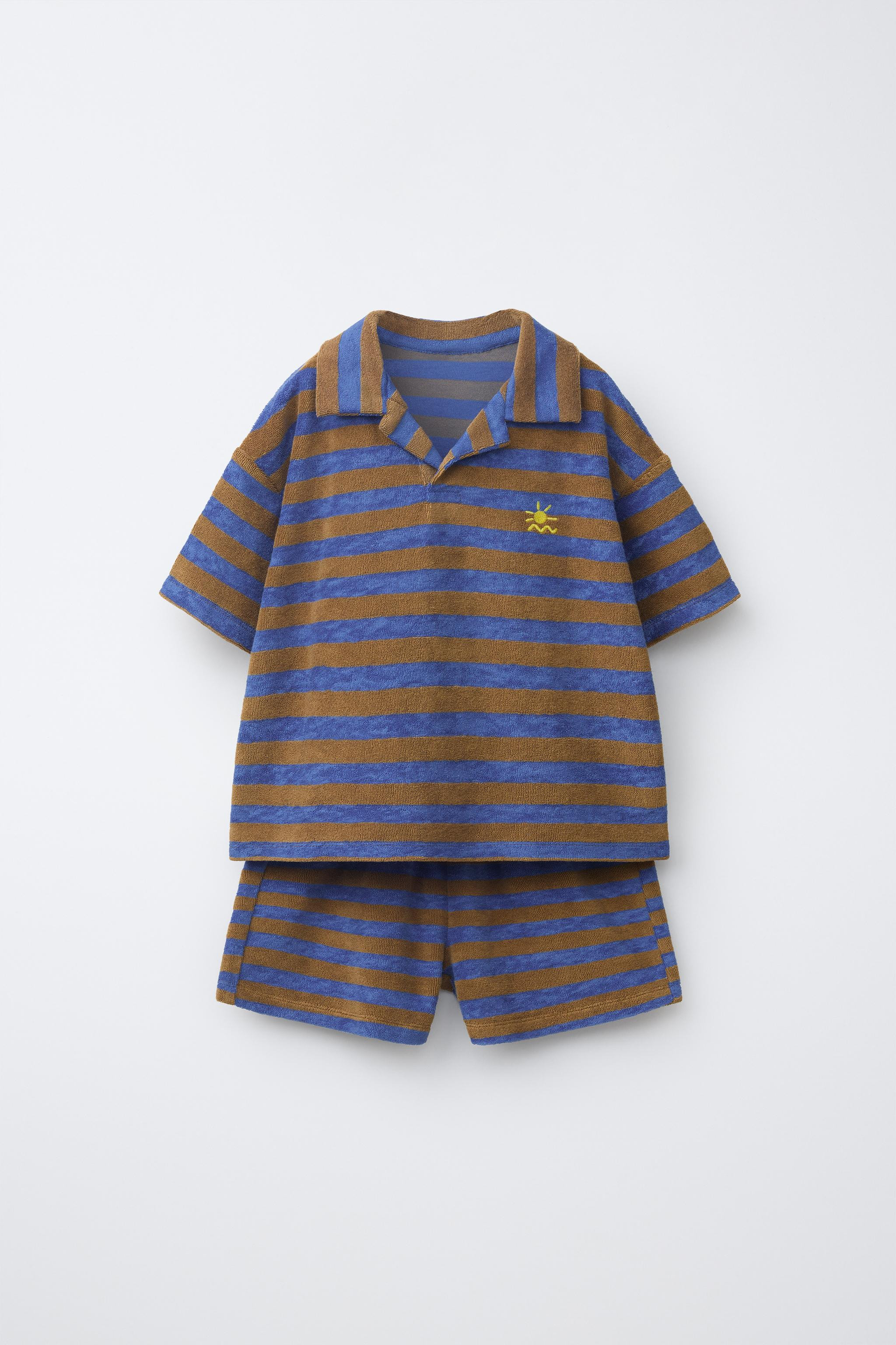 STRIPED TERRYCLOTH POLO AND SHORTS SET | Zara US
