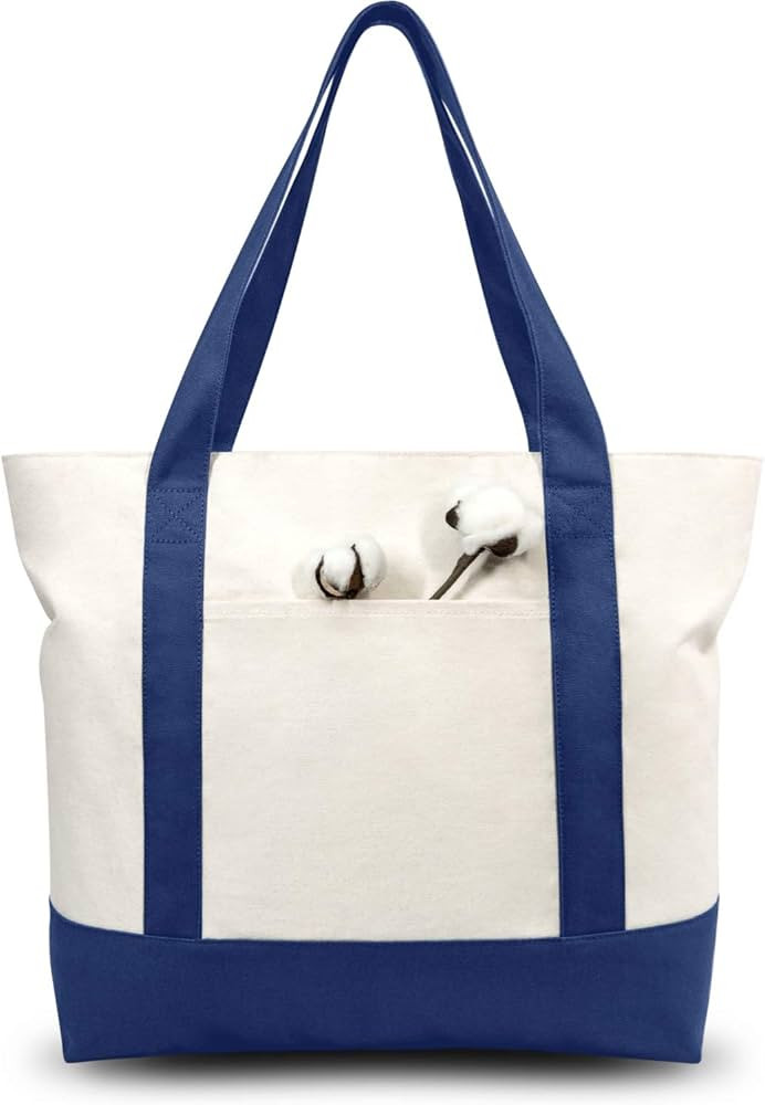 TOPDesign 6-Pack Canvas Tote Bags with an External Pocket, Reusable Grocery Shopping Bags, Top Zi... | Amazon (US)