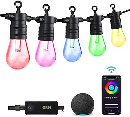 HBN 48ft Outdoor String Lights RGBW-Smart String Lights Color Changing, 24 Shatterproof Bulbs, 2.4 G | Amazon (US)