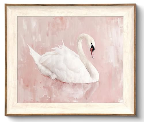 Uniro Framed Canvas Wall Art Swan Decor, Vintage Wall Art Animal Oil Painting Bathroom Wall Decor, White Swan Vintage Art Prints for Pink Room Decor, Pastel Pink Coquette Room Decor for Nursery, Bedroom, Girly R.oom D.ecor- 10x12 inches | Amazon (US)