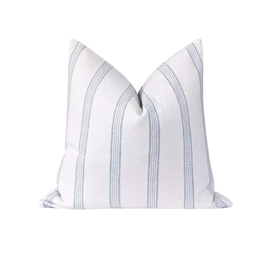 Rain Blue French Country Stripe Linen Pillow | Land of Pillows