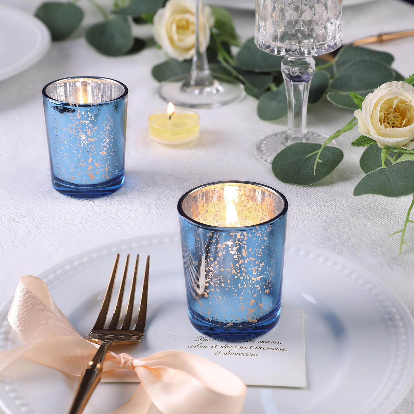 24Pcs Blue Votive Candle Holders,Tea Lights Candles Holders for Wedding Shower Gifts & Party Deco... | Amazon (US)