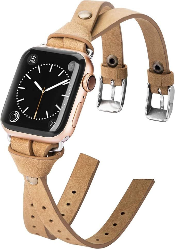 Minyee Leather Bands Compatible with Apple Watch 38mm 40mm for iWatch SE Womens Double Fasten 42m... | Amazon (US)