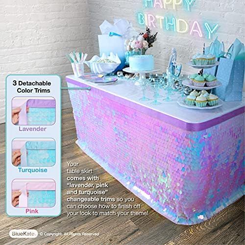 Bluekate Iridescent Table Skirts for Rectangle Tables 6ft. Payette Sequin Tablecloth with Changeable | Amazon (US)