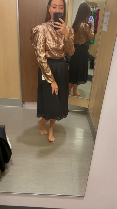 Gold top and midi skirt from target. 30% off right now 

Target finds

Target holiday 
Holiday look 

#LTKSeasonal #LTKHoliday