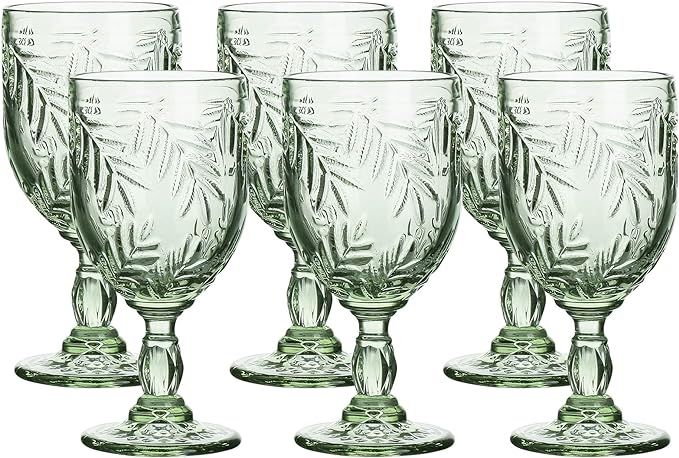 Colored Glass Goblet Vintage - Pressed Pattern Wine Glass Wedding Goblet - 8.5 Ounce Set of 6 (Gr... | Amazon (US)