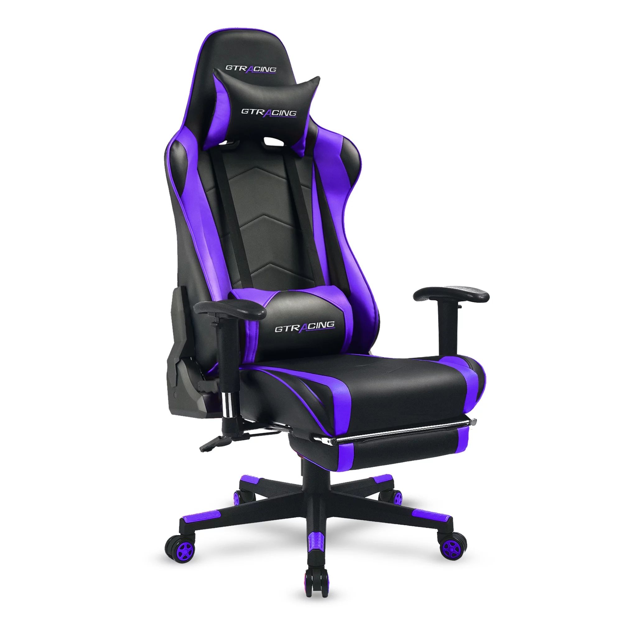 GTRACING Gaming Chair with Footrest PU Leather Office Chair with Adjustable Headrest, Purple | Walmart (US)
