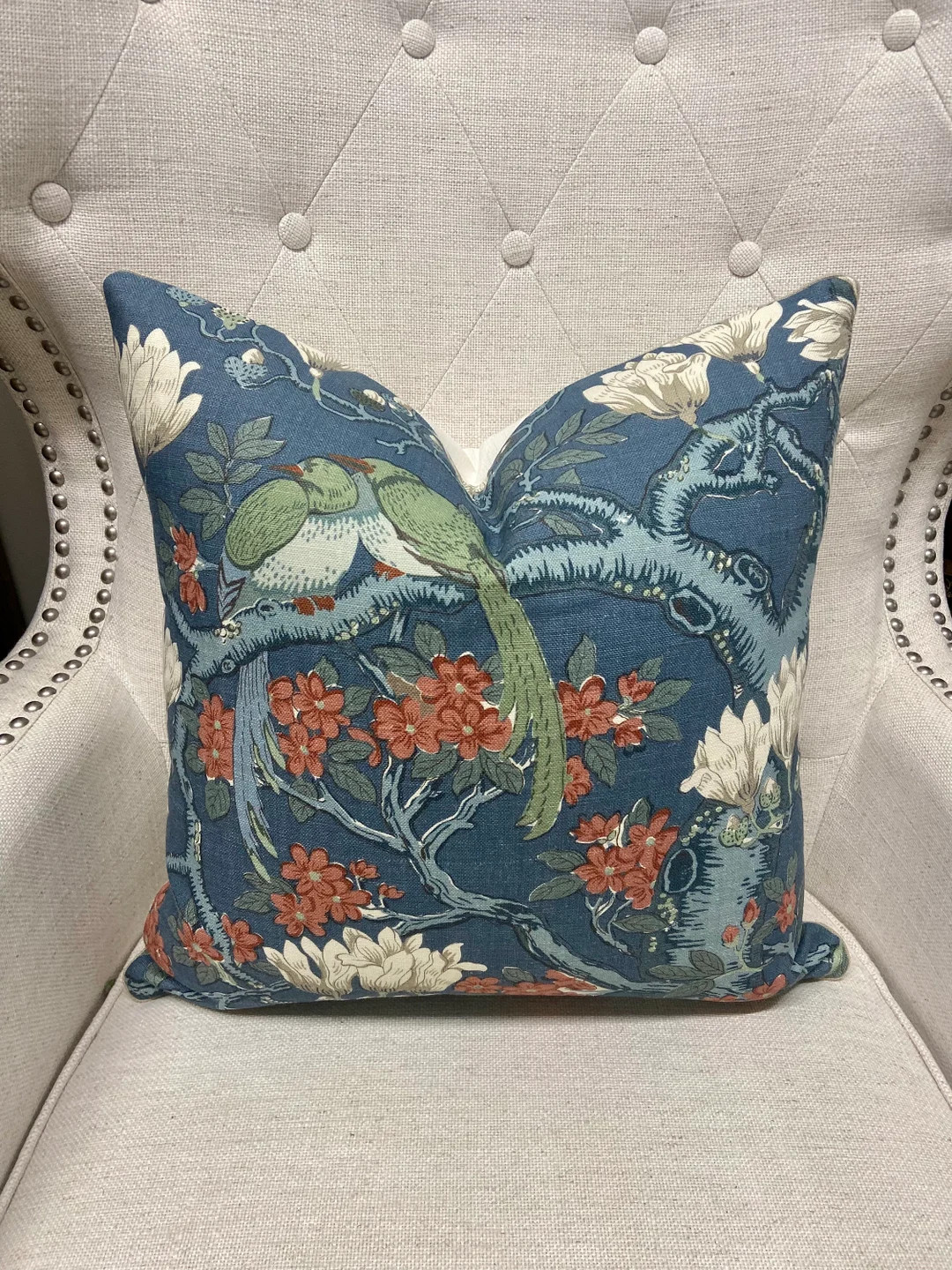 Pillow Cover, Gp & J Baker Pillow Cover, Rockbird Signature in Teal Pillow Cover, / MADE TO ORDER... | Etsy (US)