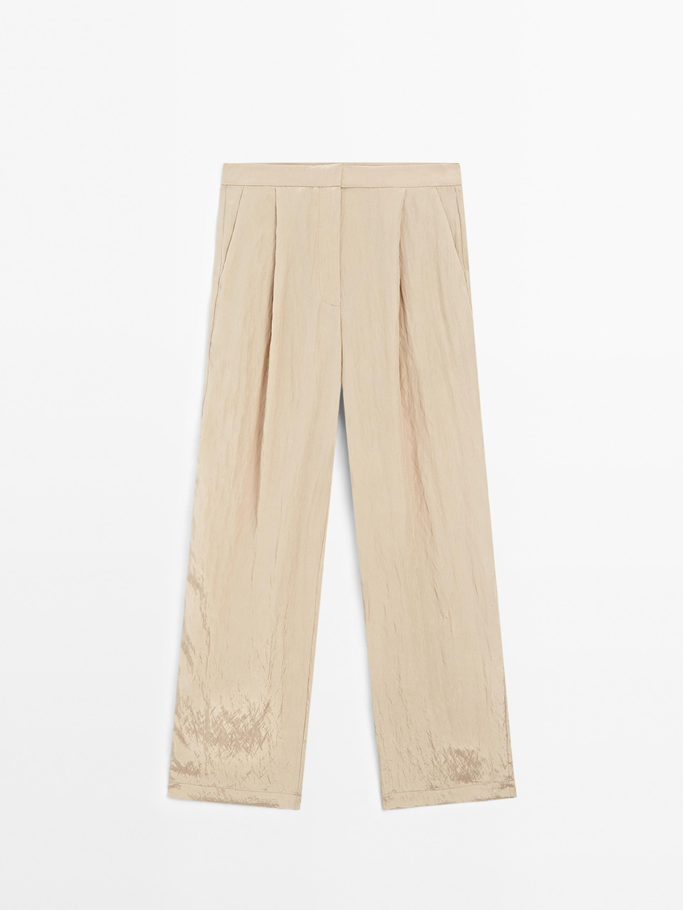 Textured satin trousers | Massimo Dutti UK
