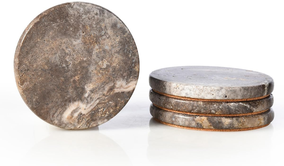 Natural Marble Coasters Set of 4, Round Travertine Coasters 4 Inch | Amazon (US)