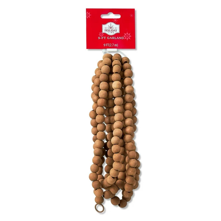 Round 14mm Wood Bead Christmas Garland, Brown, 9', by Holiday Time | Walmart (US)
