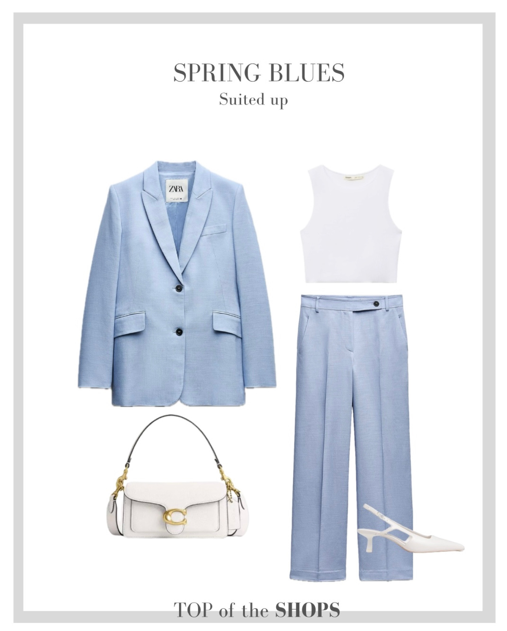 Spring Style, Spring Outfit Inspiration, H&M, Wardrobe Staple, Brunch Outfits, White Jeans, Blue Suit, Blue Blazer, Slingback Pumps, Coach Bag, White Tank Top, Sunglasses 

#LTKSeasonal #LTKstyletip #LTKeurope