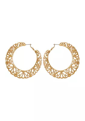 GUESS Gold Tone Filigree Hoop Earrings | Belk