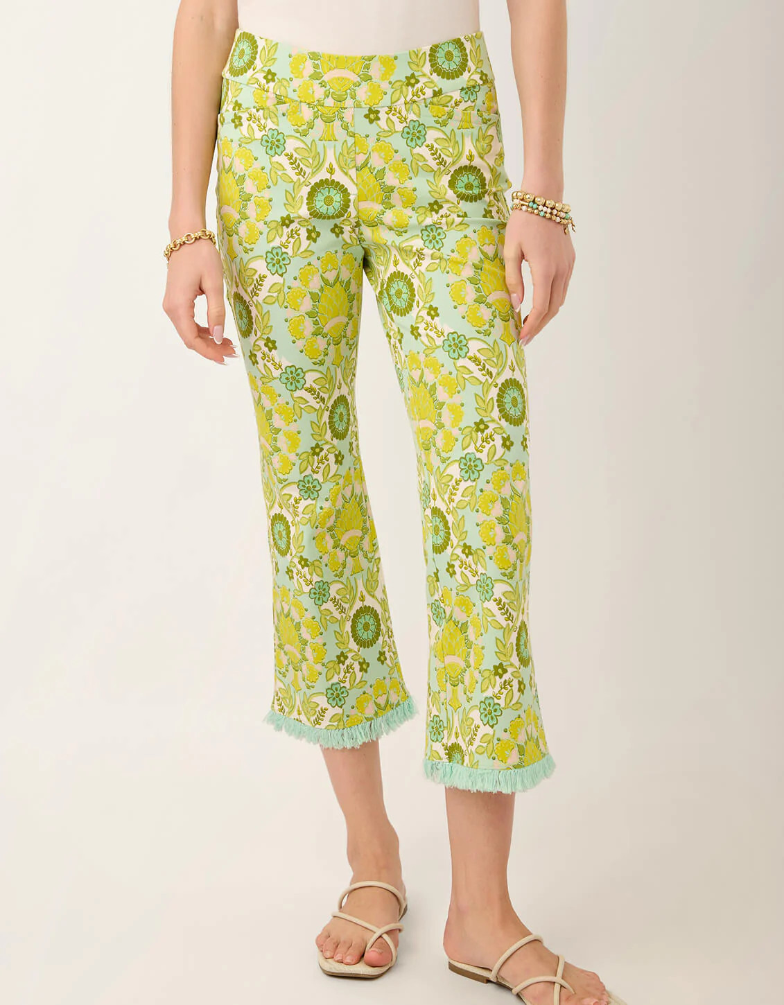 Maren Fringe Pant Seawall Damask Seafoam | Spartina 449