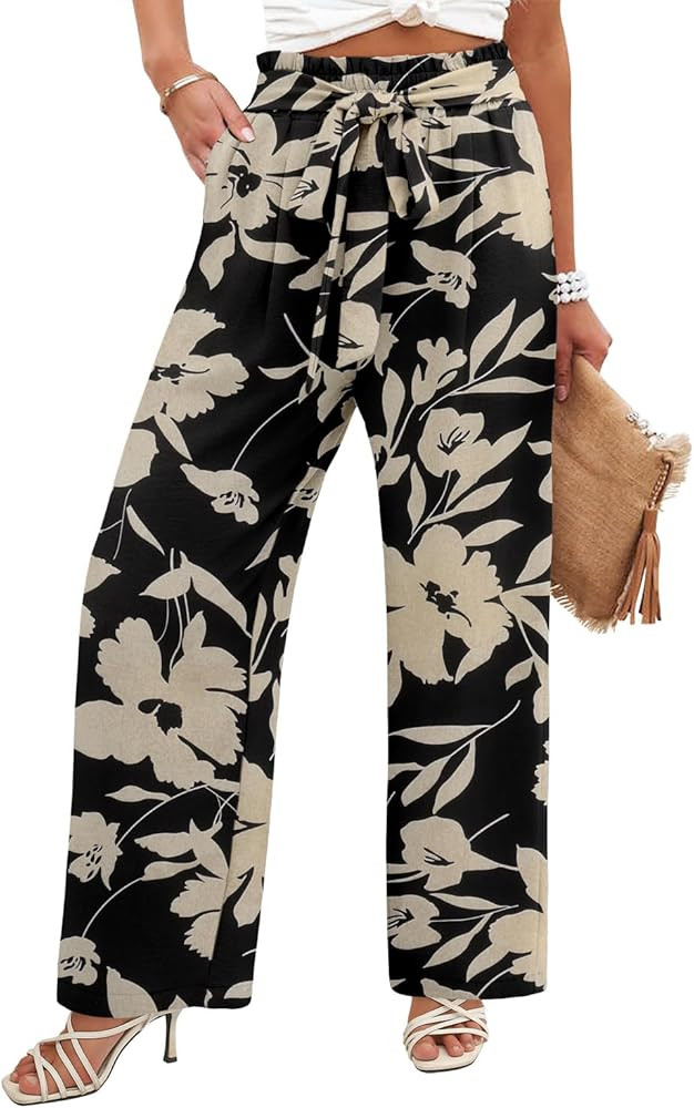 Angerella Womens Wide Leg Pants High Elastic Waist Adjustable Knot Casual Flowy Trousers Business... | Amazon (US)