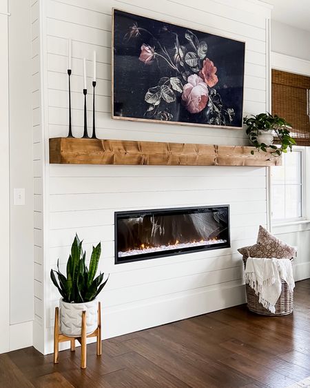 DIY shiplap fireplace and mantle, candle sticks, planter basket, blanket, throw pillow pillows, electric fireplace, linear fireplace bamboo woven shades blinds in Malay umber master bedroom, primary bedroom home decor, accessories and accents modern farmhouse style classic transitional Coastal

#LTKFind #LTKSeasonal #LTKhome