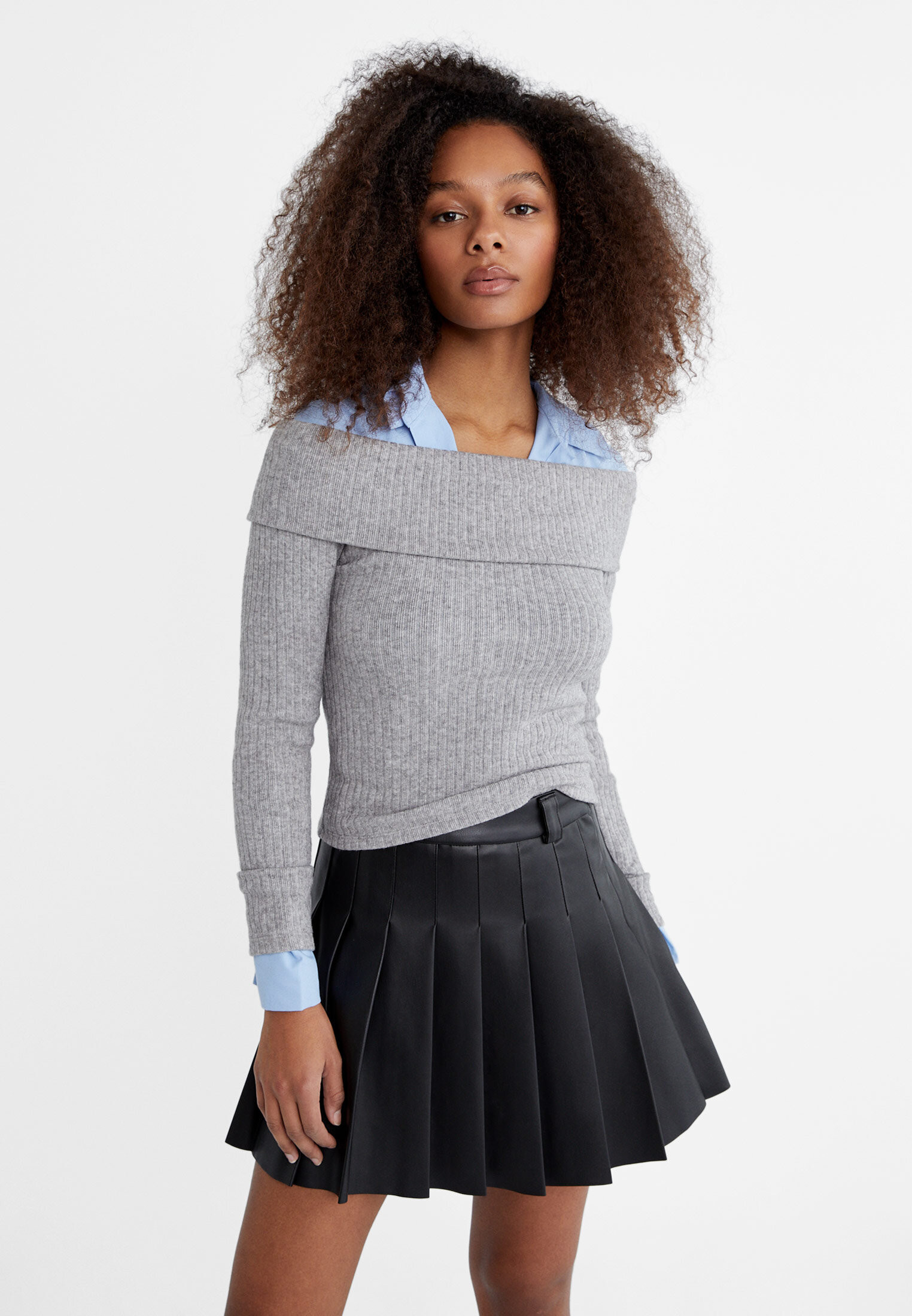 Faux leather box pleat mini skirt | Stradivarius (UK)