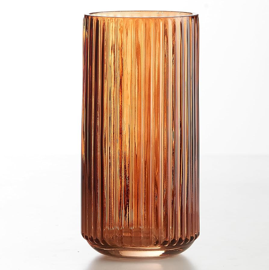 Ekirlin Flower Vase, 19 cm, Amber, Thick-Walled, Mouth-Blown Glass Vase, Round Vintage Bottles wi... | Amazon (DE)