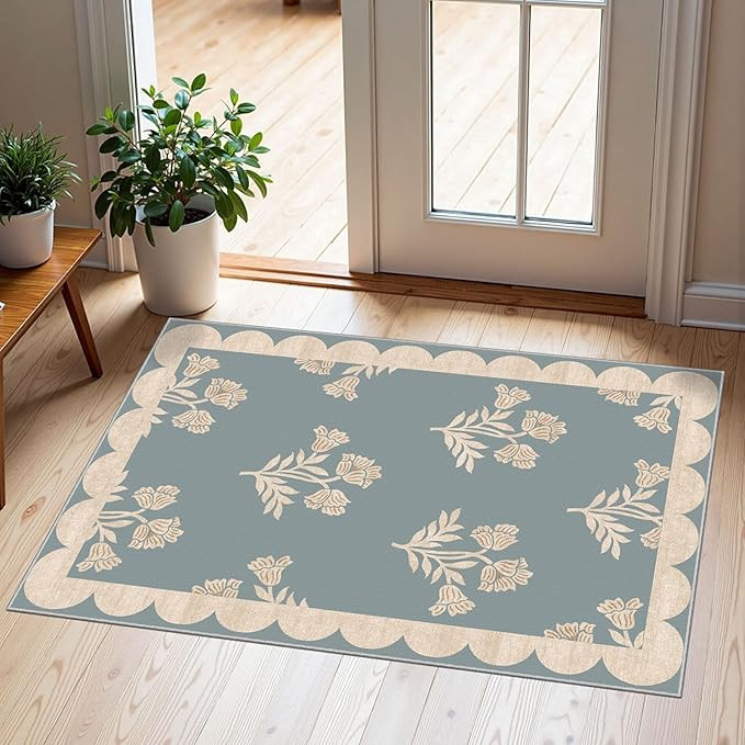 Front Door Mat Outside Entrance - 2x3 Floral Non-Slip Washable Doormat Indoor Outdoor Mat Blue Re... | Amazon (US)