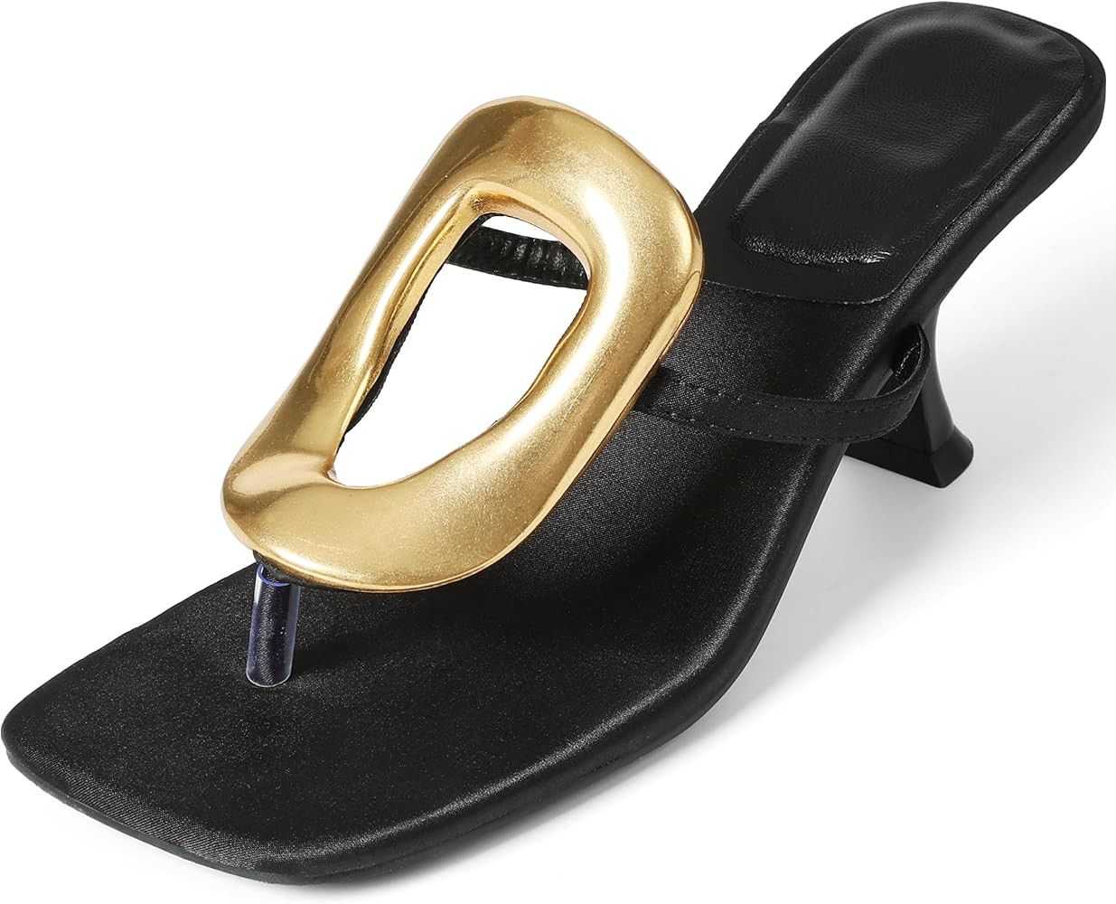 AMINUGAL Heeled Sandals for Women Dressy Flip Flops for Women Square Toe Thong Sandals Slip On Ki... | Amazon (US)