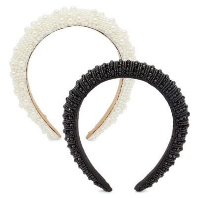 Glamlily 2 Piece Rhinestone Headbands for Women, Pearl Padded Hairband Accessories, Black & White, 6.5 in | Target