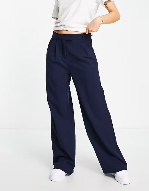 Bershka high waist dad pants in navy | ASOS (Global)