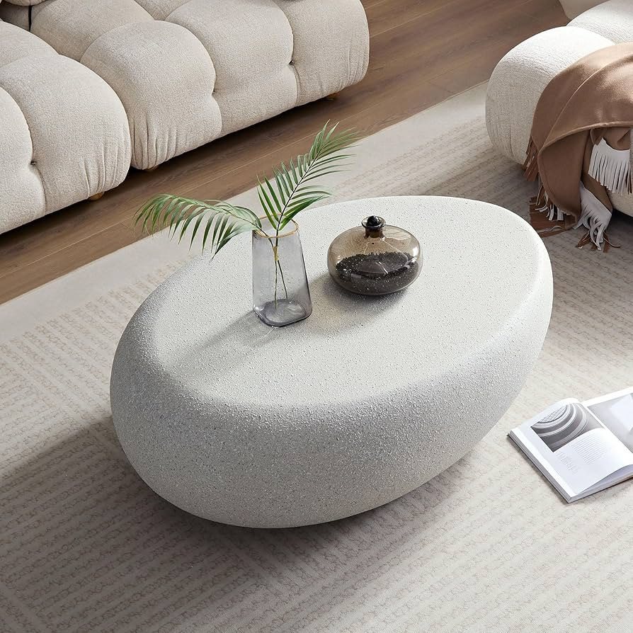 43.31'' Fiberglass Elliptical Coffee Table,Matte Rocks Irregular Center Table,Sofa Side Table for... | Amazon (US)
