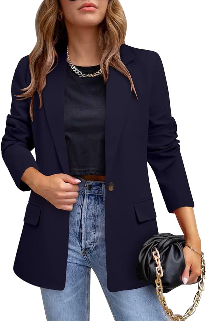 CRAZY GRID Womens Casual Blazer Jacket Pockets Long Sleeve Open Front Work Office Blazer Lapel Bu... | Amazon (US)