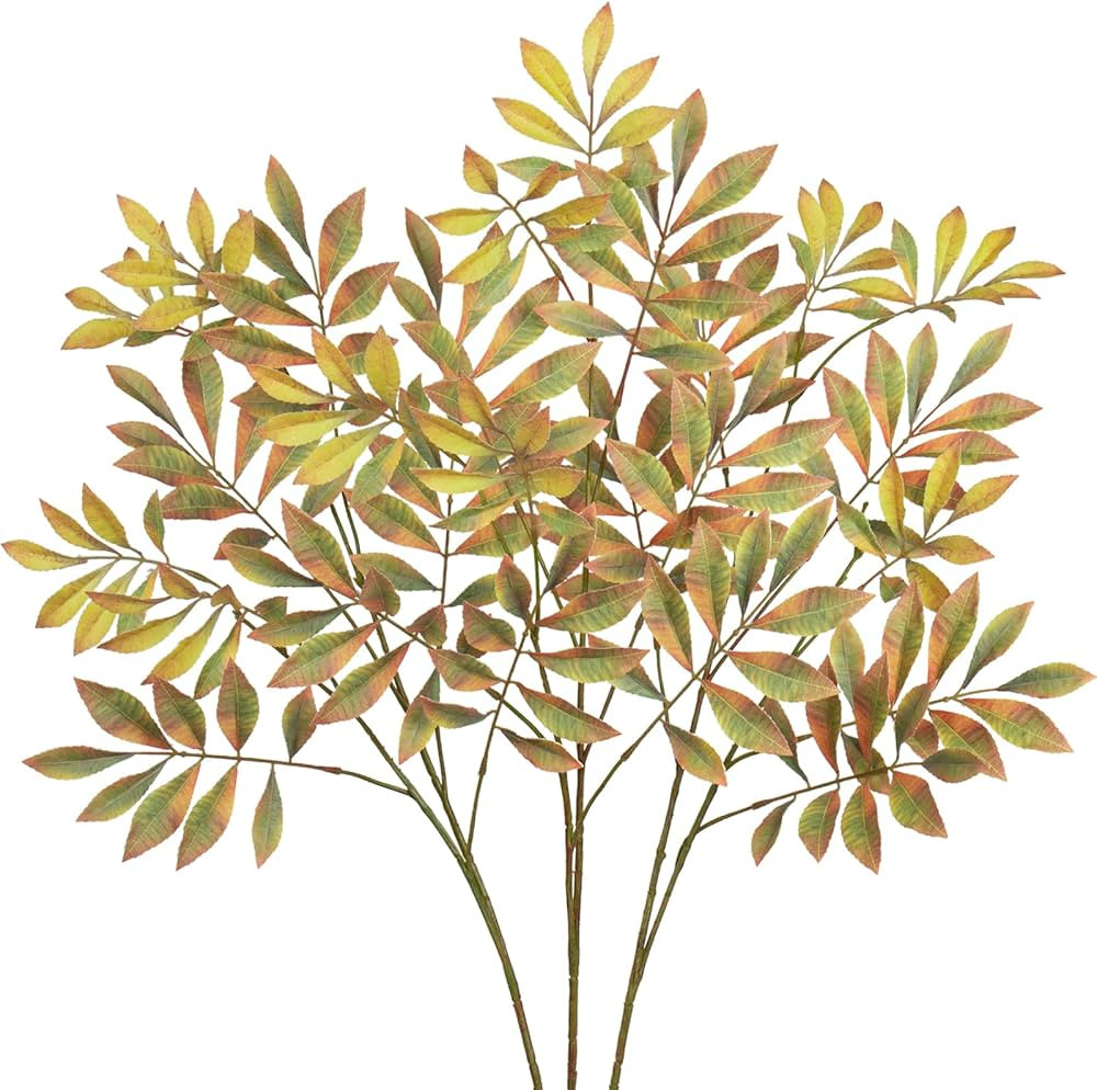 3PCS Artificial Greenery Stems Fall Leaves Stems Faux Branches for Vase 37.4 Inch Tall Fake Chest... | Amazon (US)