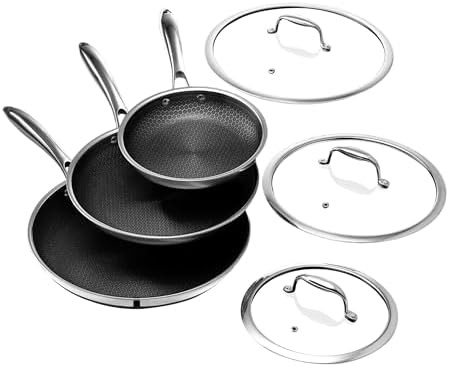 HexClad 6 Piece Hybrid Nonstick Frying Pan Set, 8, 10 and 12-Inch Frying Pans with Lids, Stay-Coo... | Amazon (US)