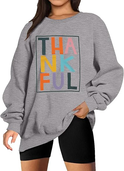 VILOVE Thankful Sweatshirt Women Thanksgiving Day Colorful Letter Print Pullover Crewneck Long Sl... | Amazon (US)