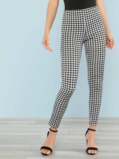 SHEIN Gingham Print Skinny Leggings | SHEIN