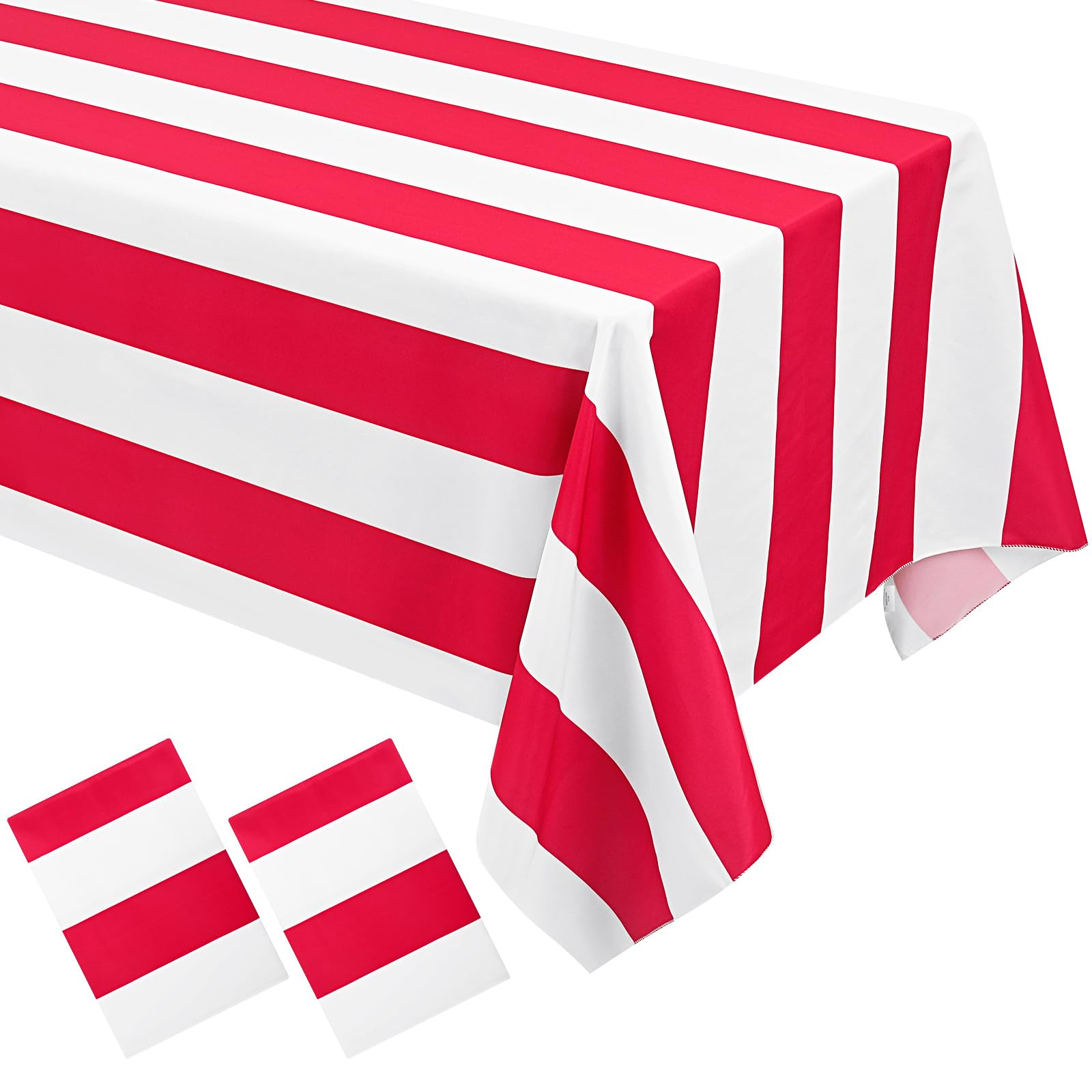 2 Pack Red and White Striped Tablecloth Rectangle 54x108inch Polyester Fabric Washable Table Clot... | Amazon (US)