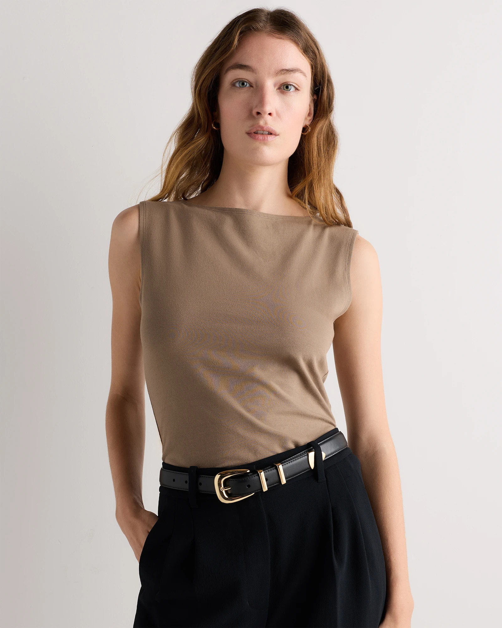 Quince | Women's Stretch Cotton Jersey Boat Neck Tank Top in Black, Size XL, Organic Cotton | Quince
