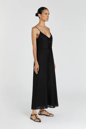 MIMI BLACK LINEN MIDI DRESS | DISSH