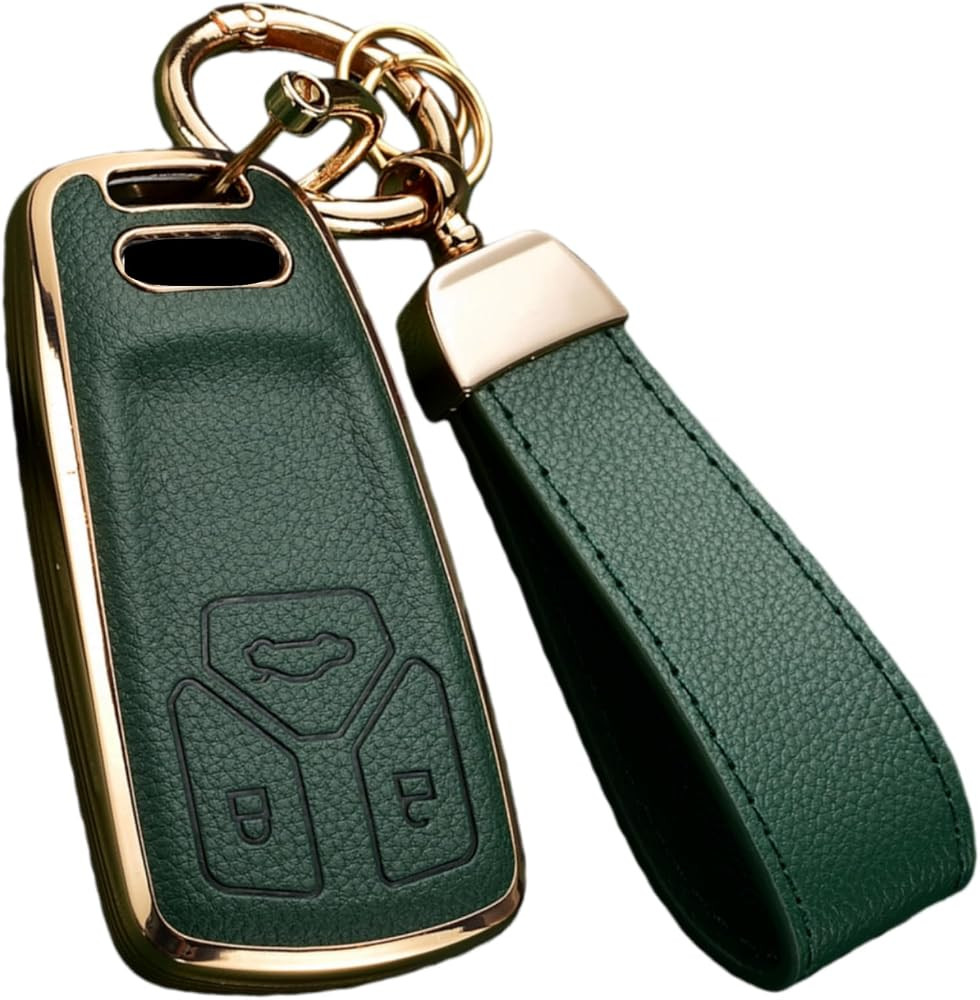 Key Fob Cover for Audi with Key Chain, Upper Leather + Soft TPU Key Cover Case Shell for A4 Q7 Q5... | Amazon (US)