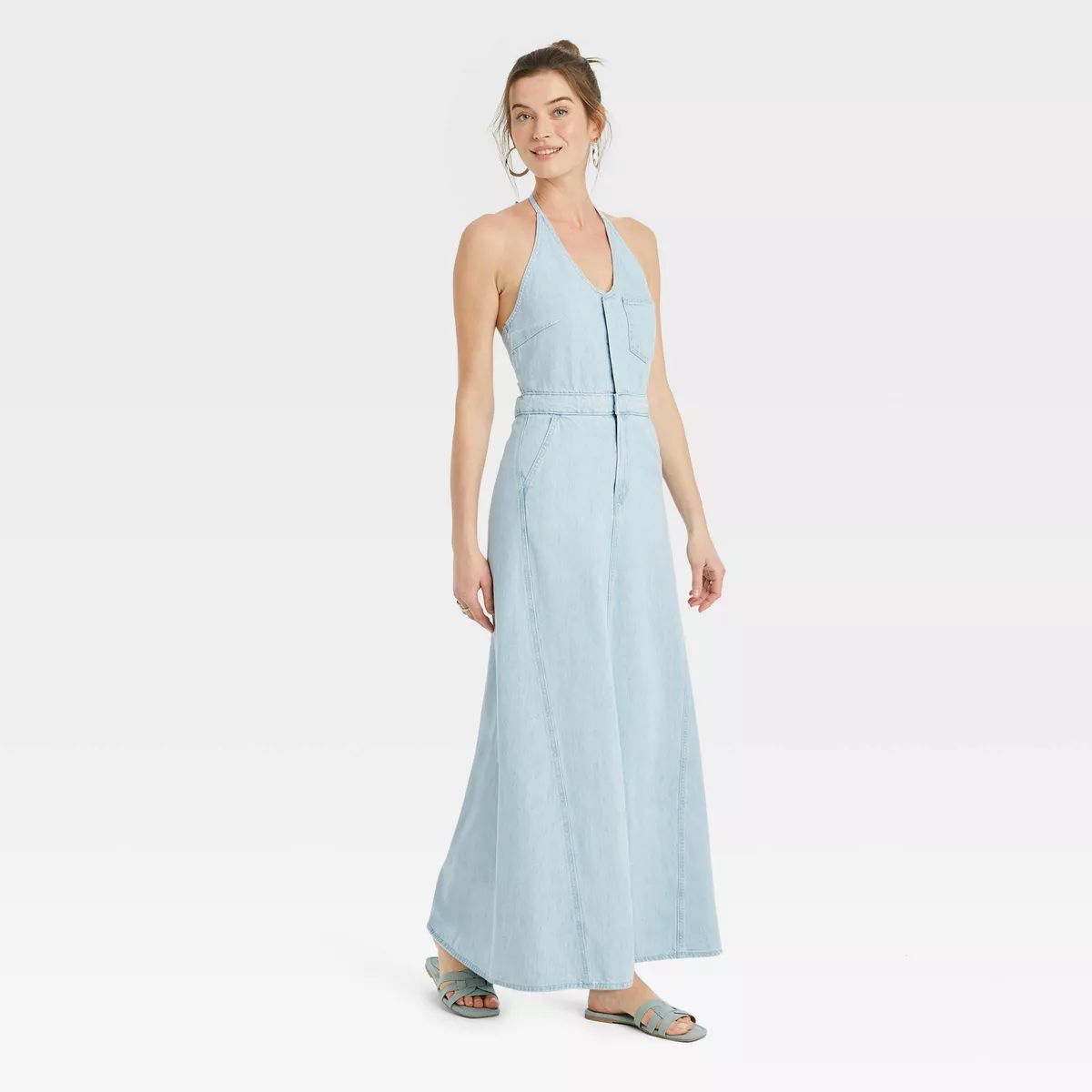 Women's Halter Neck Denim Maxi Dress - Universal Thread™ Blue 8 | Target