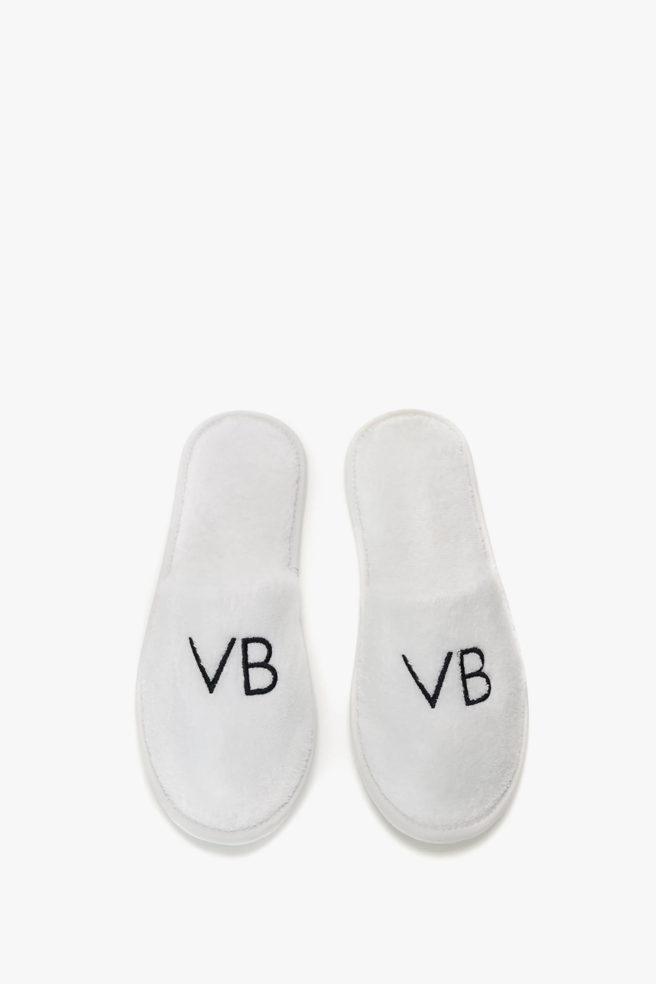 VB Embroidered Towelling Slippers In White | Victoria Beckham UK